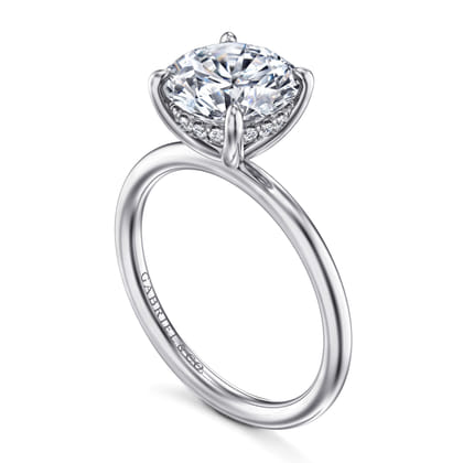 Anuk - 14K White Gold Round Hidden Halo Diamond Engagement Ring