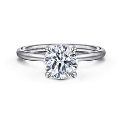 Anuk - 14K White Gold Round Hidden Halo Diamond Engagement Ring