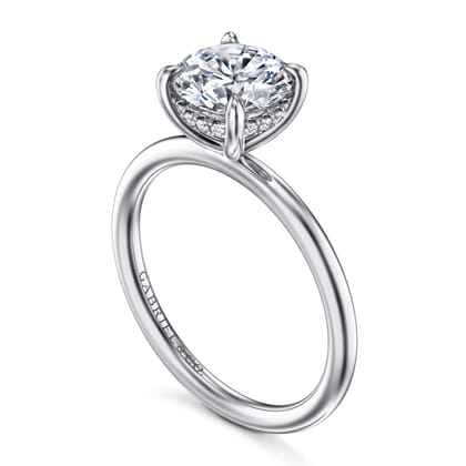 Anuk - 14K White Gold Round Hidden Halo Diamond Engagement Ring