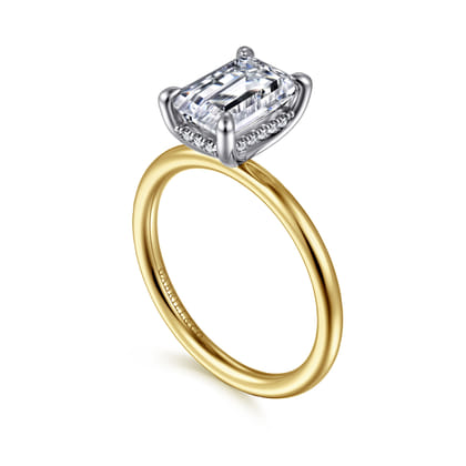 Anuk - 14K White-Yellow Gold Emerald Cut Hidden Halo Diamond Engagement Ring