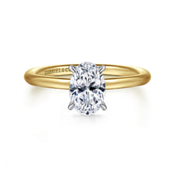 Anuk - 14K White-Yellow Gold Oval Hidden Halo Diamond Engagement Ring