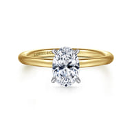 Anuk - 14K White-Yellow Gold Oval Hidden Halo Diamond Engagement Ring