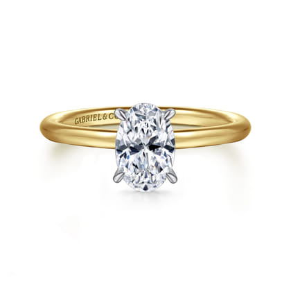 Anuk - 14K White-Yellow Gold Oval Hidden Halo Diamond Engagement Ring