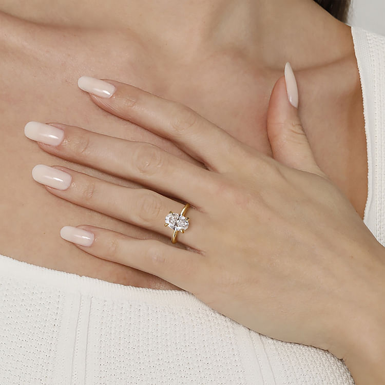 Anuk - 14K Yellow Gold Oval Hidden Halo Diamond Engagement Ring