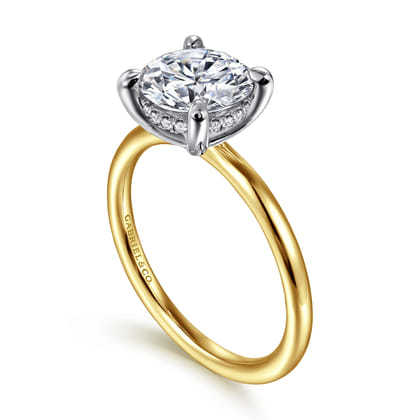 Anuk - 14K Yellow-White Gold Round Hidden Halo Diamond Engagement Ring