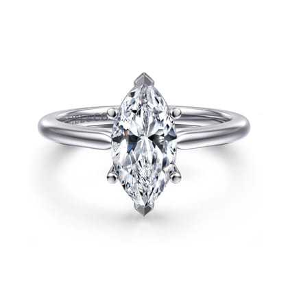 Anushka - 14K White Gold Marquise Shape Solitaire Diamond Engagement Ring