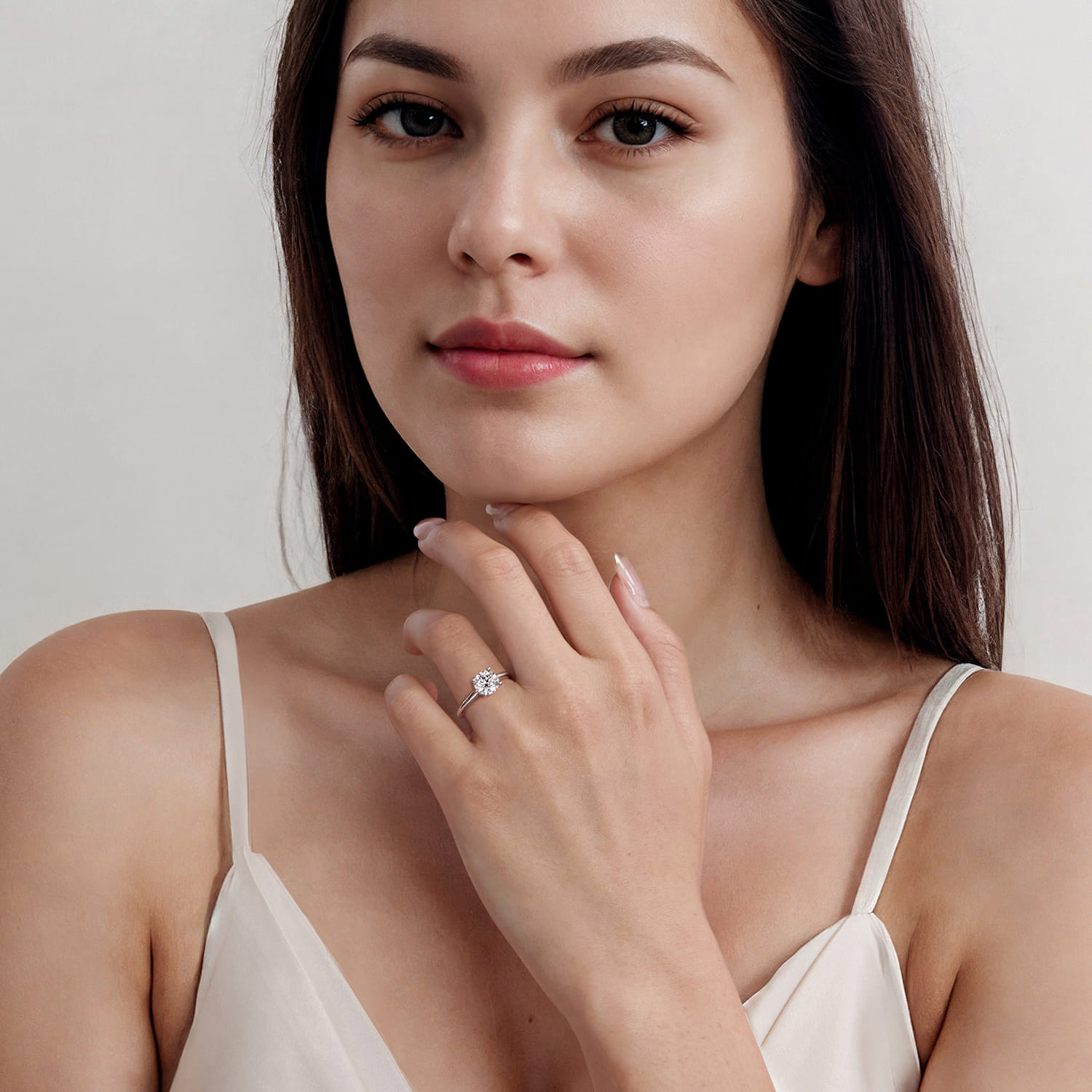 Anushka - 14K White Gold Round Solitaire Diamond Engagement Ring