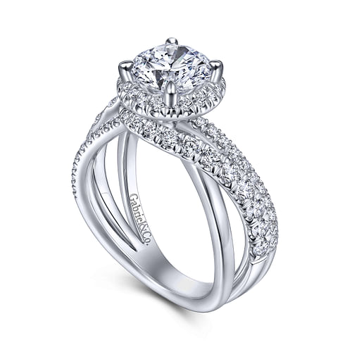 Anzura - 14K White Gold Round Halo Diamond Engagement Ring - 0.88 ct - Shot 3