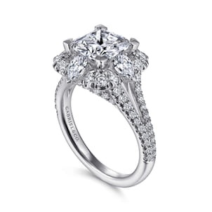 Aphrodite - 14K White Gold Fancy Halo Princess Cut Diamond Engagement Ring
