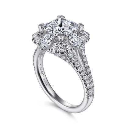 Aphrodite - 14K White Gold Fancy Halo Princess Cut Diamond Engagement Ring