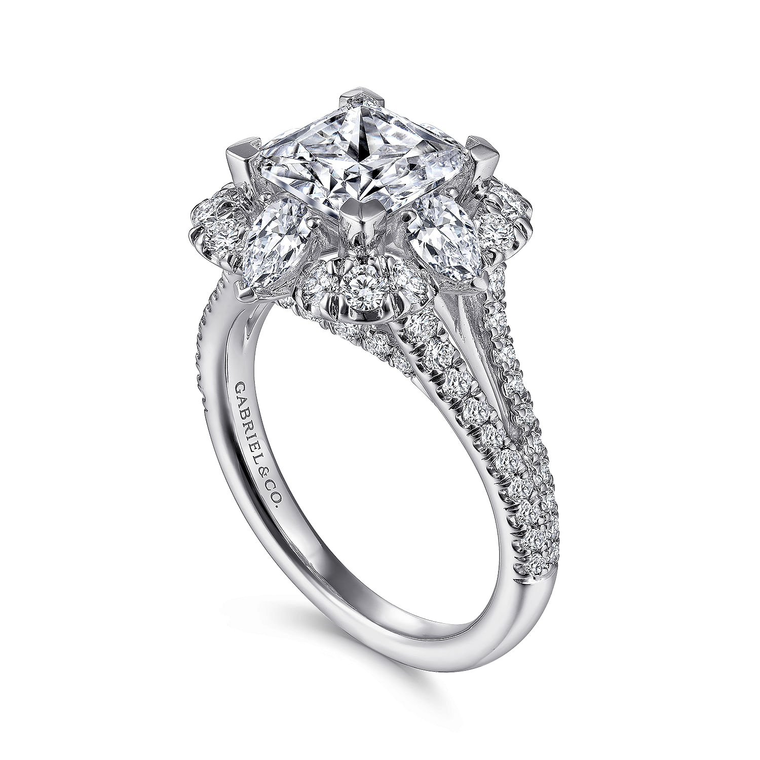 Aphrodite - Art Deco 14K White Gold Fancy Halo Princess Cut Diamond Engagement Ring