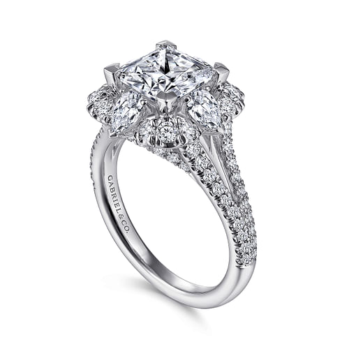 Aphrodite - Art Deco 14K White Gold Fancy Halo Princess Cut Diamond Engagement Ring - 1.25 ct - Shot 3