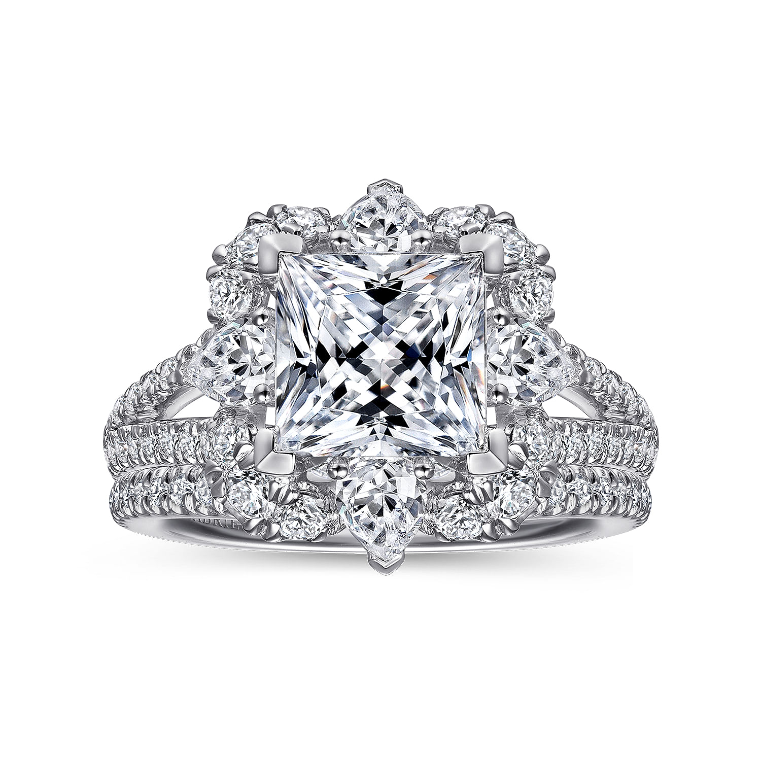 Aphrodite - Art Deco 14K White Gold Fancy Halo Princess Cut Diamond Engagement Ring