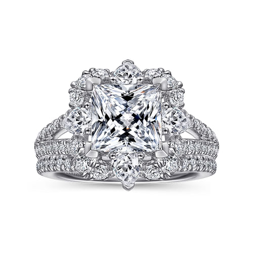 Aphrodite - Art Deco 14K White Gold Fancy Halo Princess Cut Diamond Engagement Ring - 1.25 ct - Shot 4