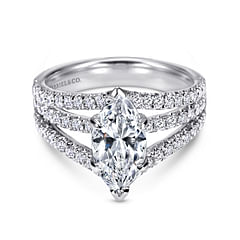 Aquila - 14K White Gold Marquise Shape Split Shank Diamond Engagement Ring
