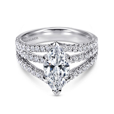 Aquila - 14K White Gold Marquise Shape Split Shank Diamond Engagement Ring
