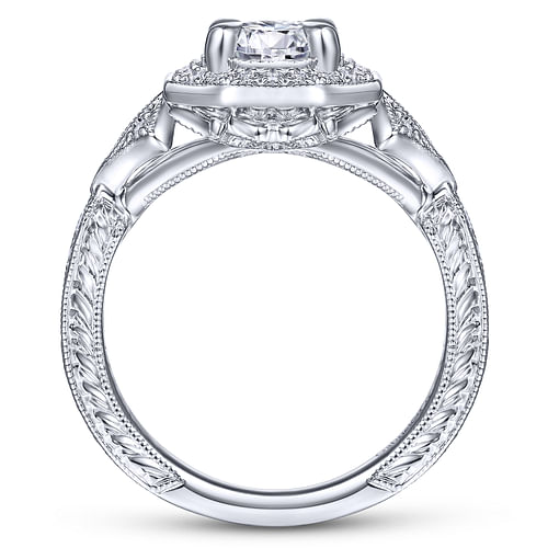 Aramis - Art Deco 14K White Gold Round Halo Diamond Engagement Ring - 0.26 ct - Shot 2