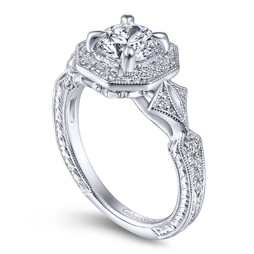 Aramis - Art Deco 14K White Gold Round Halo Diamond Engagement Ring - 0.26 ct - Shot 3