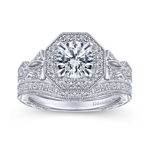 Aramis - Art Deco 14K White Gold Round Halo Diamond Engagement Ring - 0.26 ct - Shot 4