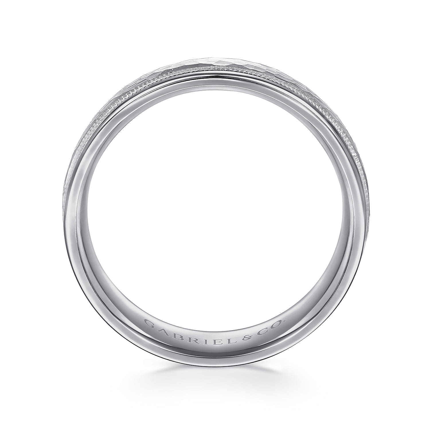 Archie - 14K White Gold 6mm - Hammered Men's Wedding Band with Milgrain Edge - Shot 2
