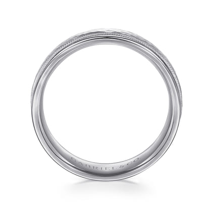 Archie - 14K White Gold 6mm - Hammered Men's Wedding Band with Milgrain Edge