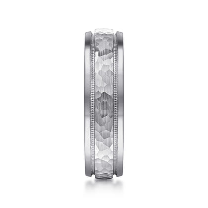 Archie - 14K White Gold 6mm - Hammered Men's Wedding Band with Milgrain Edge