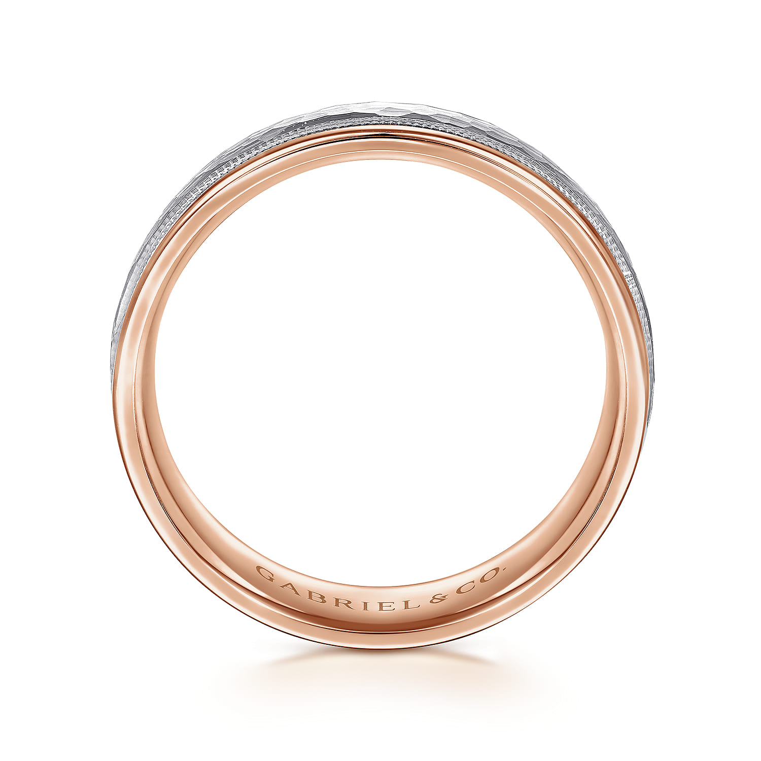 Archie - 14K White-Rose Gold 6mm - Two Tone Hammered Men's Wedding Band with Milgrain Edge - Shot 2