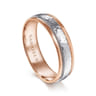 Archie - 14K White-Rose Gold 6mm - Two Tone Hammered Men's Wedding Band with Milgrain Edge
