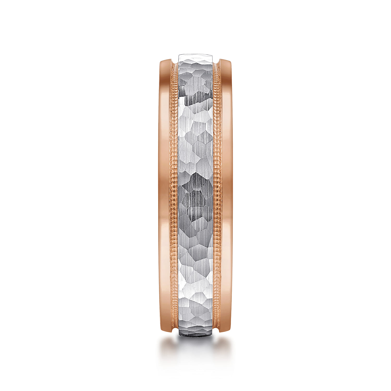 Archie - 14K White-Rose Gold 6mm - Two Tone Hammered Men's Wedding Band with Milgrain Edge - Shot 4