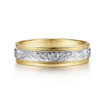 Archie---14K-White-Yellow-Gold-6mm---Two-Tone-Hammered-Men's-Wedding-Band-with-Milgrain-Edge1