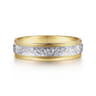 Archie - 14K White-Yellow Gold 6mm - Two Tone Hammered Men's Wedding Band with Milgrain Edge