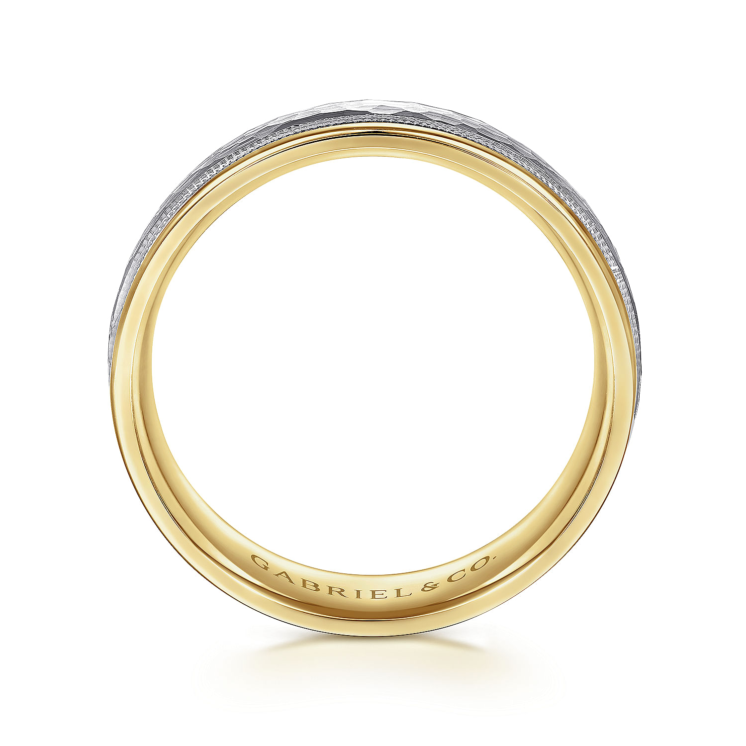 14K White-Yellow Gold 6mm - Two Tone Hammered Men's Wedding