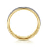 Archie - 14K White-Yellow Gold 6mm - Two Tone Hammered Men's Wedding Band with Milgrain Edge