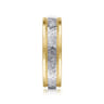 Archie - 14K White-Yellow Gold 6mm - Two Tone Hammered Men's Wedding Band with Milgrain Edge