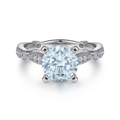 Aretha - 14K White Gold Straight Round Aquamarine and Diamond Engagement Ring