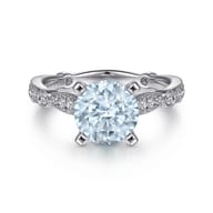 Aretha - 14K White Gold Straight Round Aquamarine and Diamond Engagement Ring