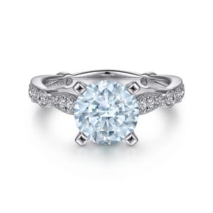 Aretha - 14K White Gold Straight Round Aquamarine and Diamond Engagement Ring