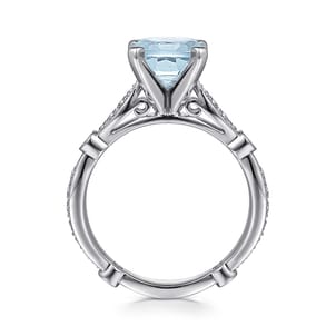 Aretha - 14K White Gold Straight Round Aquamarine and Diamond Engagement Ring