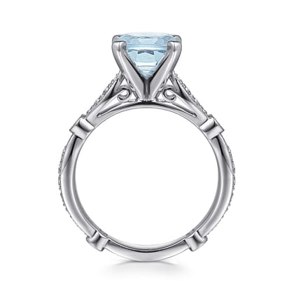 Aretha - 14K White Gold Straight Round Aquamarine and Diamond Engagement Ring