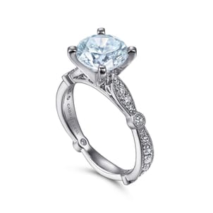 Aretha - 14K White Gold Straight Round Aquamarine and Diamond Engagement Ring