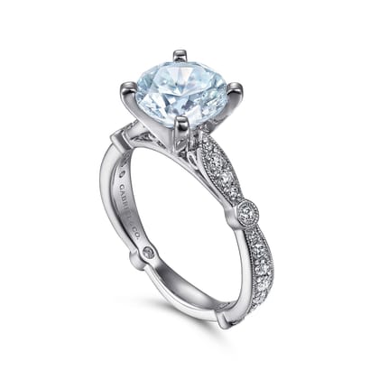 Aretha - 14K White Gold Straight Round Aquamarine and Diamond Engagement Ring