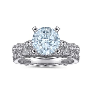 Aretha - 14K White Gold Straight Round Aquamarine and Diamond Engagement Ring