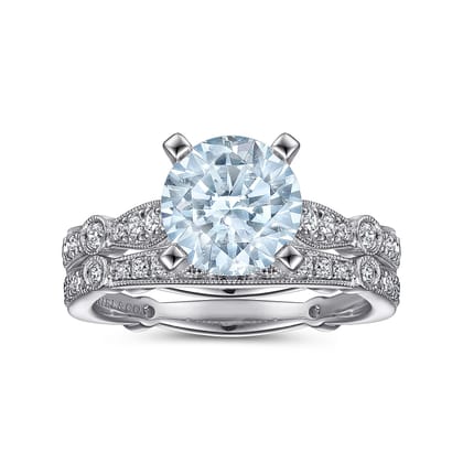 Aretha - 14K White Gold Straight Round Aquamarine and Diamond Engagement Ring