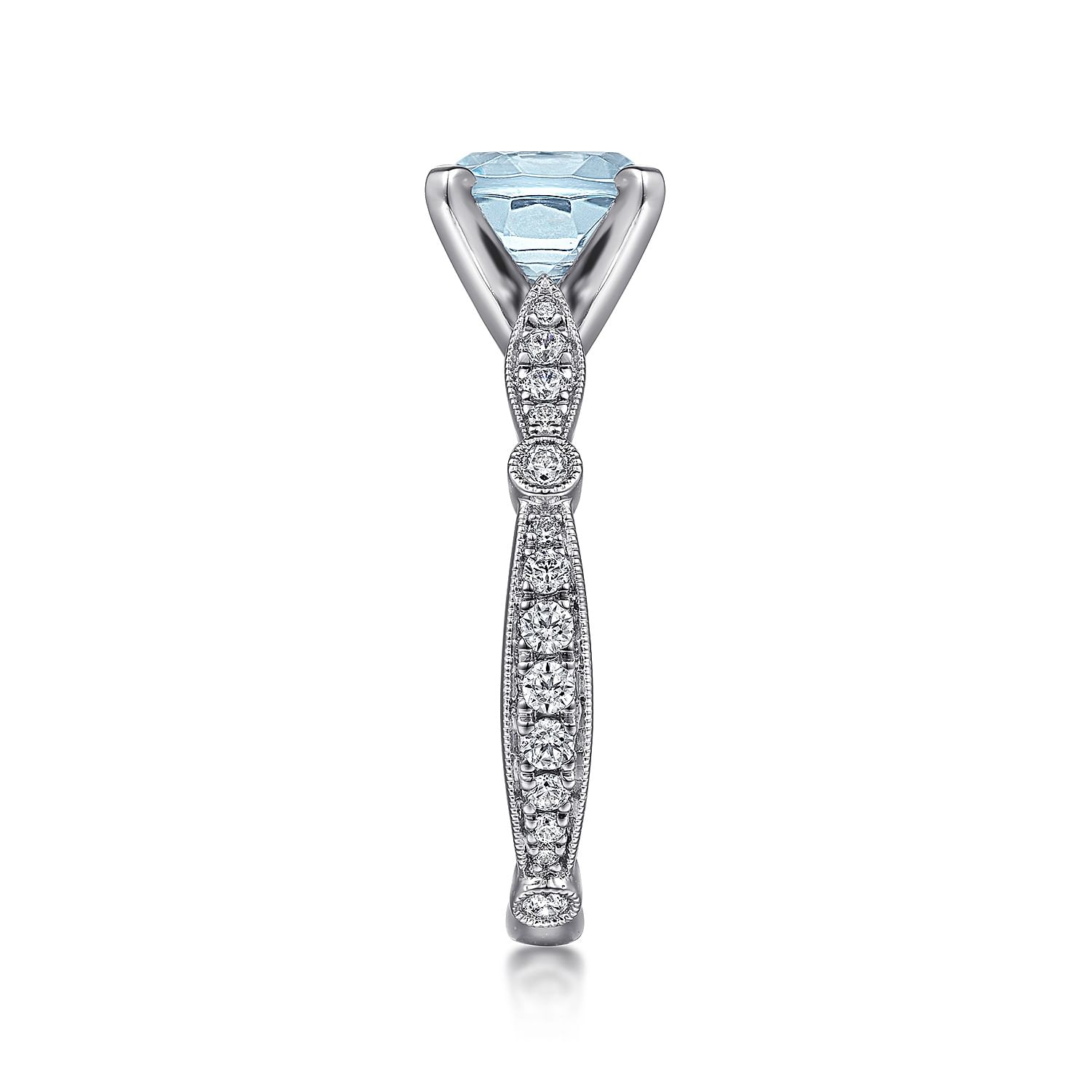 Aretha - 14K White Gold Straight Round Aquamarine and Diamond Engagement Ring