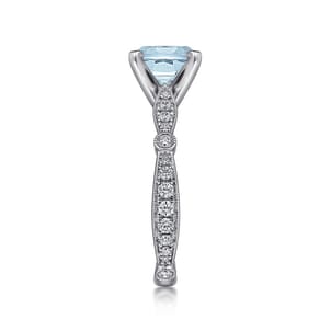 Aretha - 14K White Gold Straight Round Aquamarine and Diamond Engagement Ring