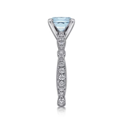 Aretha - 14K White Gold Straight Round Aquamarine and Diamond Engagement Ring