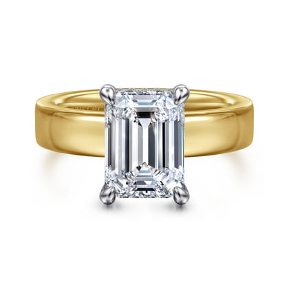 Argentina - 14K White-Yellow Gold Emerald Cut Solitaire Diamond Engagement Ring