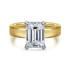 14K White-Yellow Gold Hidden Halo Emerald Cut Diamond Engagement Ring