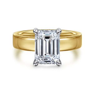 Argentina - 14K White-Yellow Gold Hidden Halo Emerald Cut Diamond Engagement Ring