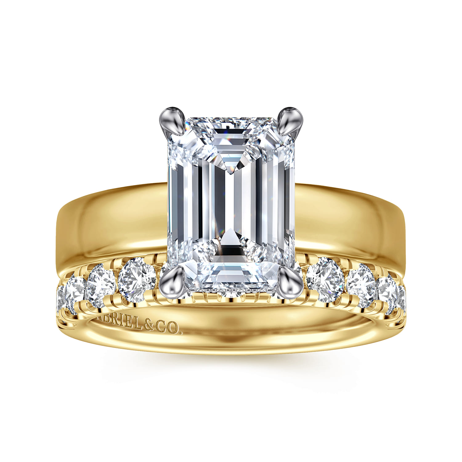 Argentina - 14K White-Yellow Gold Hidden Halo Emerald Cut Diamond Engagement Ring
